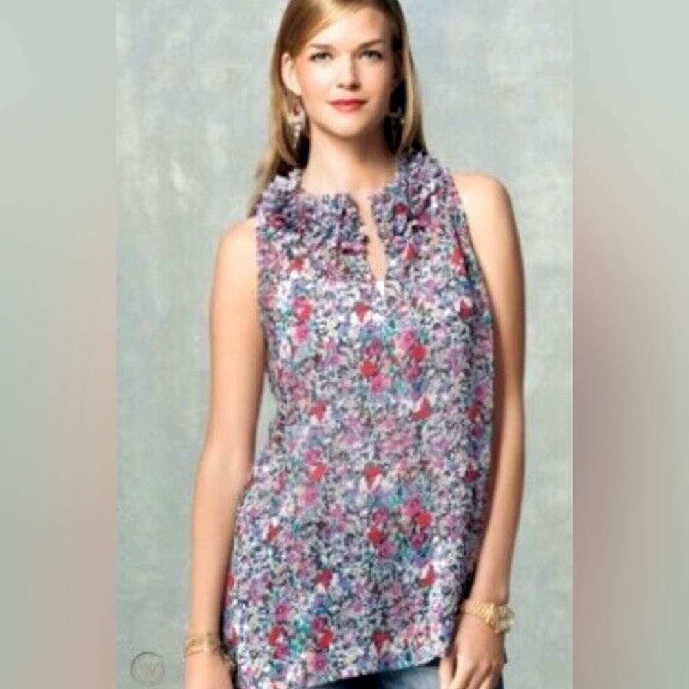 CAbi Multicolor Ruffle Neck Blouse